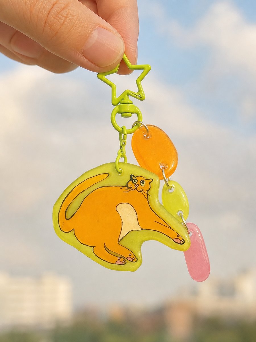 Payday Please Cat – Handmade Original Pet Illustration Keyring