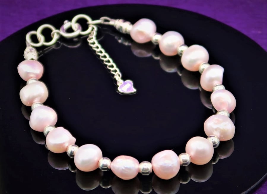 Sterling Silver Rose Quartz and Freshwater Pearl Bracelet