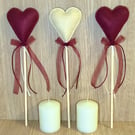 Set of Three Felt Heart Stems 