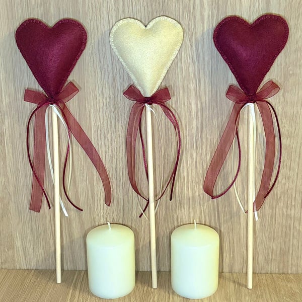 Set of Three Felt Heart Stems 