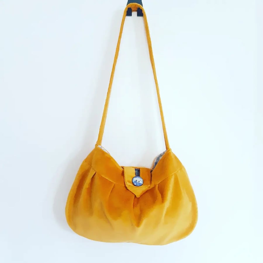 Velvet slouchy bag, Hobo shoulder bag, Yellow O... - Folksy