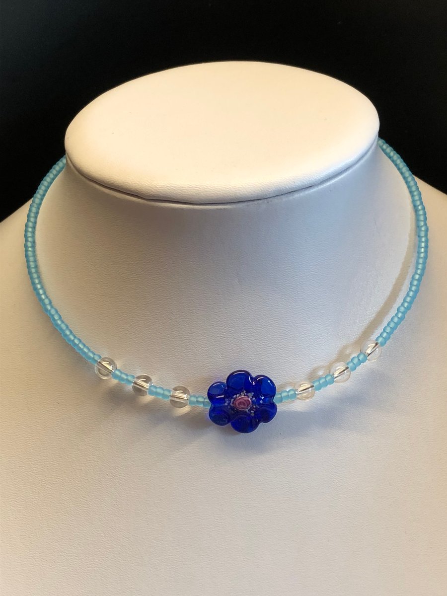 Genuine Crystal Quartz and Preciosa Glass Choker Necklace 