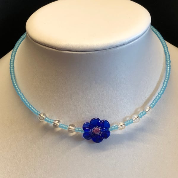 Genuine Crystal Quartz and Preciosa Glass Choker Necklace 