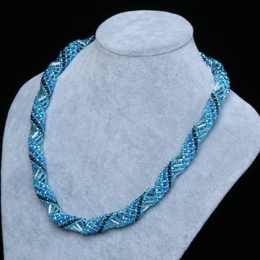 Shiny Deep Aquamarine Russian Spiral Necklace 