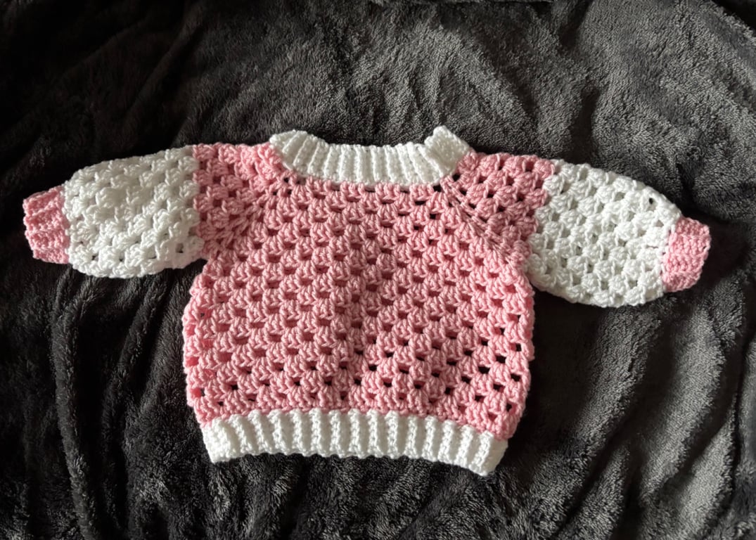 Pink Crochet Baby Jumper & Hat 3-6 Months