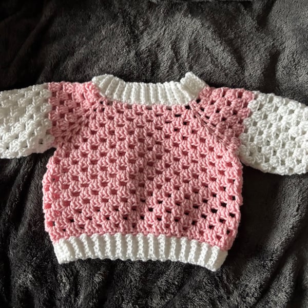 Pink Crochet Baby Jumper & Hat 3-6 Months