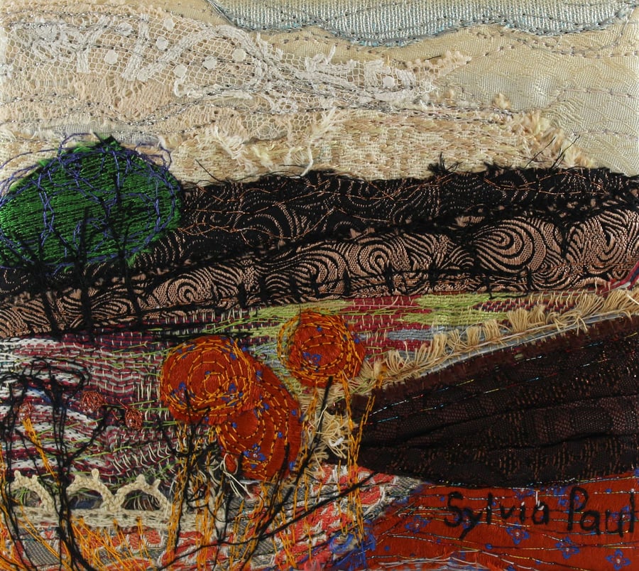 Textile Art Picture Landscape with Seed Heads