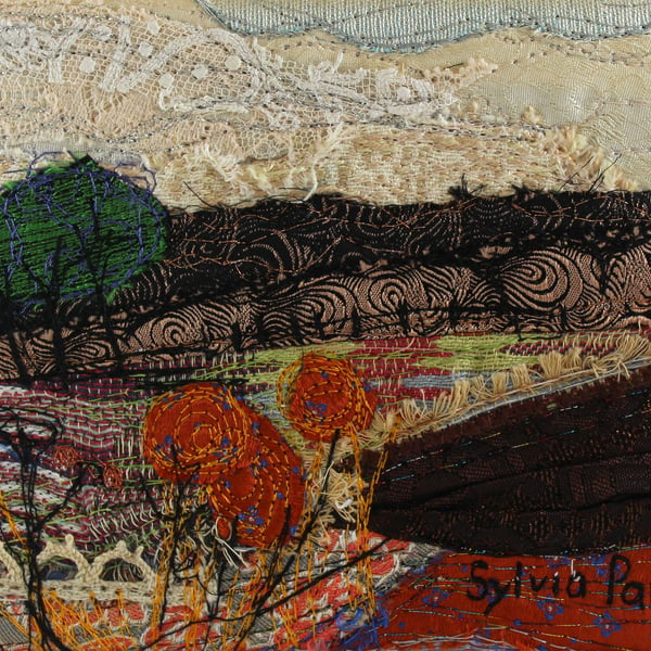 Textile Art Picture Landscape with Seed Heads