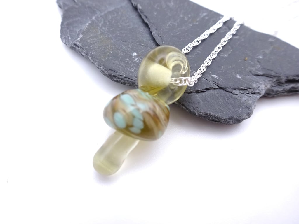 lampwork glass toadstool pendant necklace