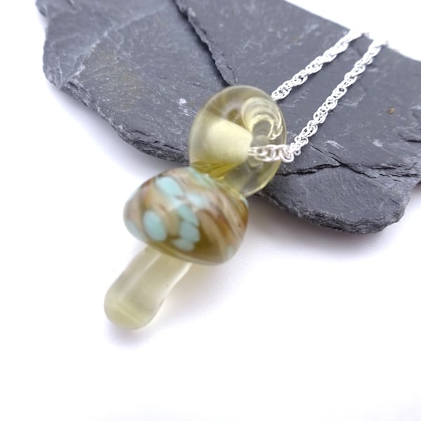 lampwork glass toadstool pendant necklace