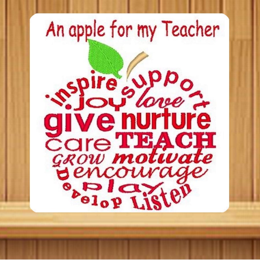 Handmade teacher greetings card embroidered design