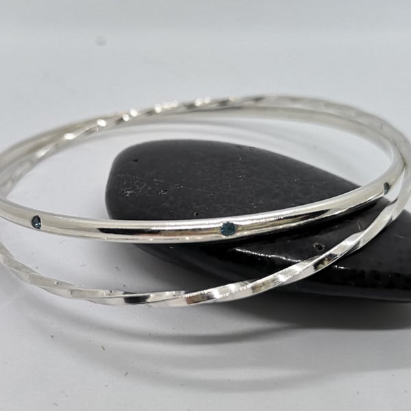 Silver Twisted Bangles with Turquoise Swarovski Zirconias