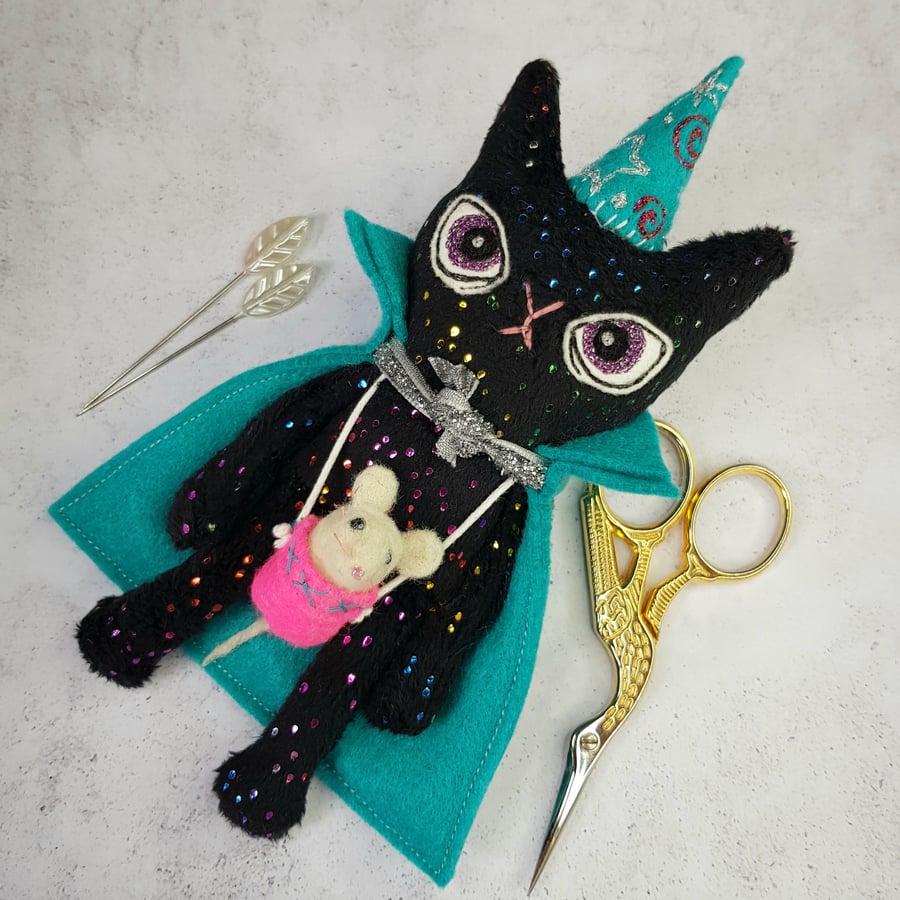 Wizard Cat Art Doll Turquoise