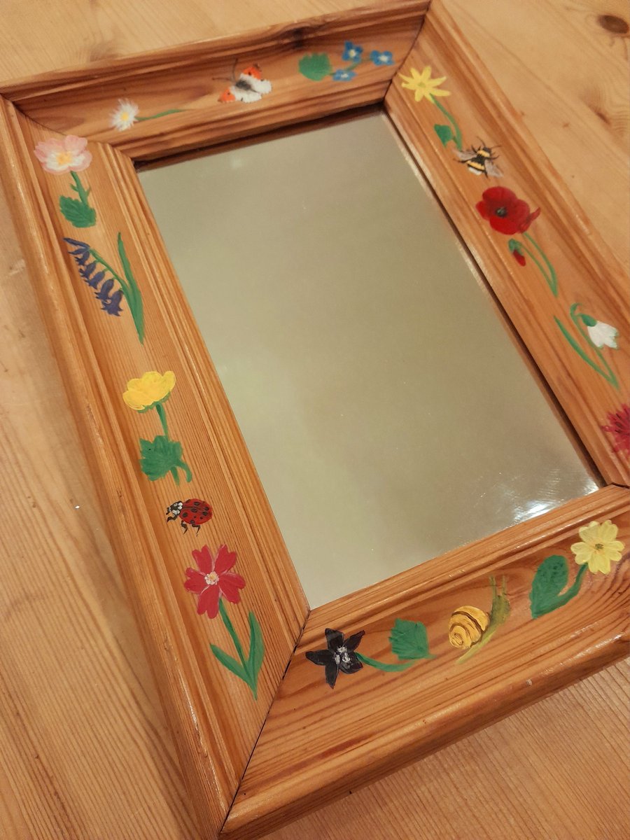 Hand painted small wooden framed mirror