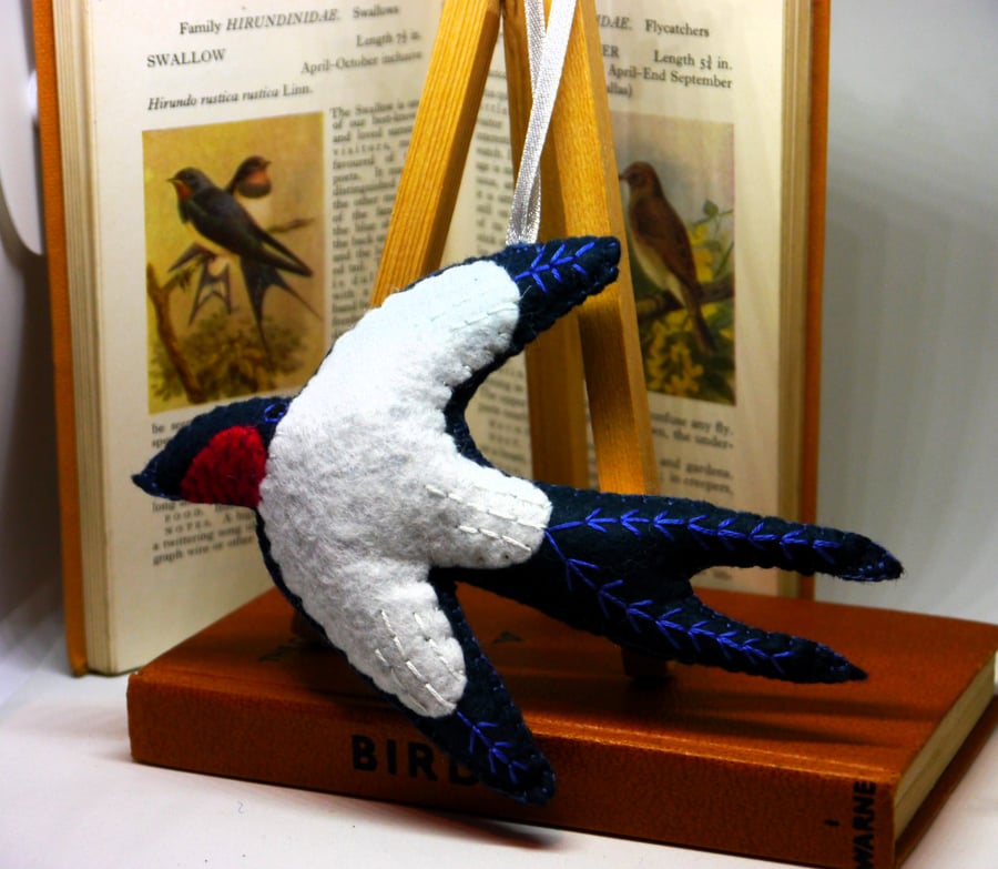 Felt Swallow decoration, hand sewn ornament. 