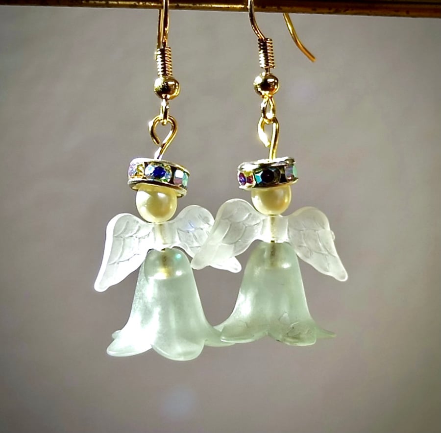 Christmas Angel Earrings With White Wings, Handmade In Devon, Free UK Delivery