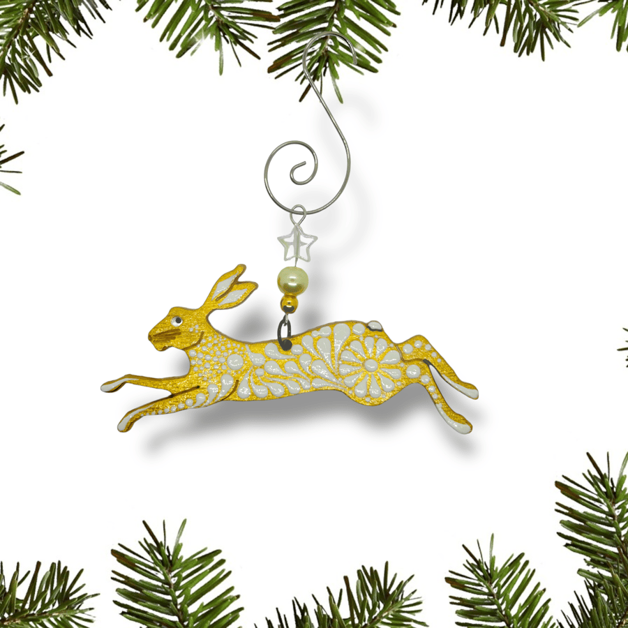 Hand-painted wooden Running Hare 