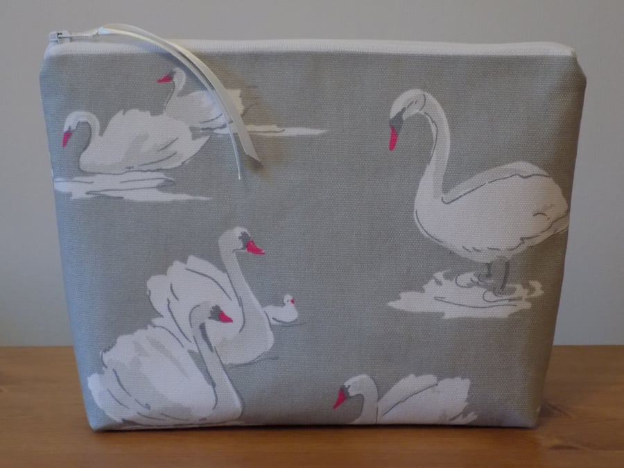'Swan Pebble' Clarke & Clarke Fabric Toiletries Cosmetics Bag Large Make Up Case