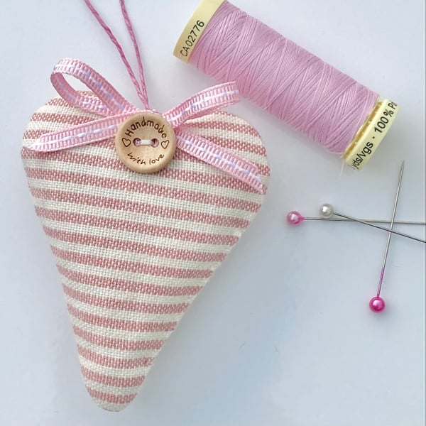 PALE PINK STRIPED HEART - with lavender
