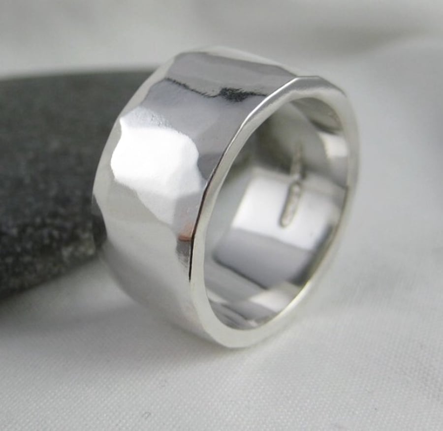 Sterling Silver Hammered  Ring Size N - Handmade By CMcB Jewellery