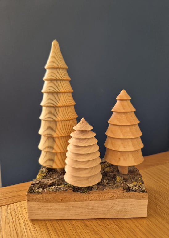 Decorative, woodturned rustic Christmas tree ornament