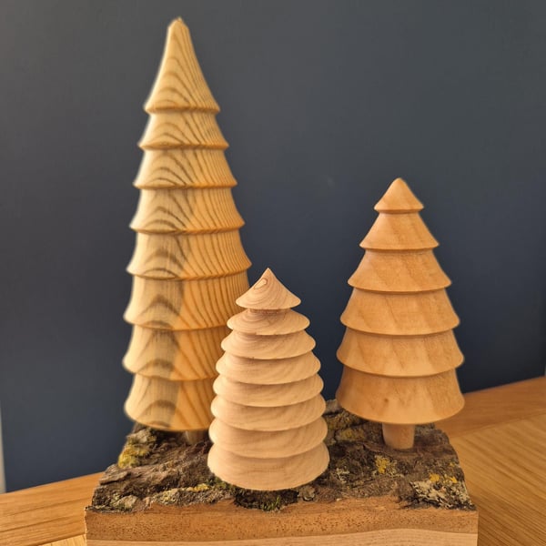 Decorative, woodturned rustic Christmas tree ornament