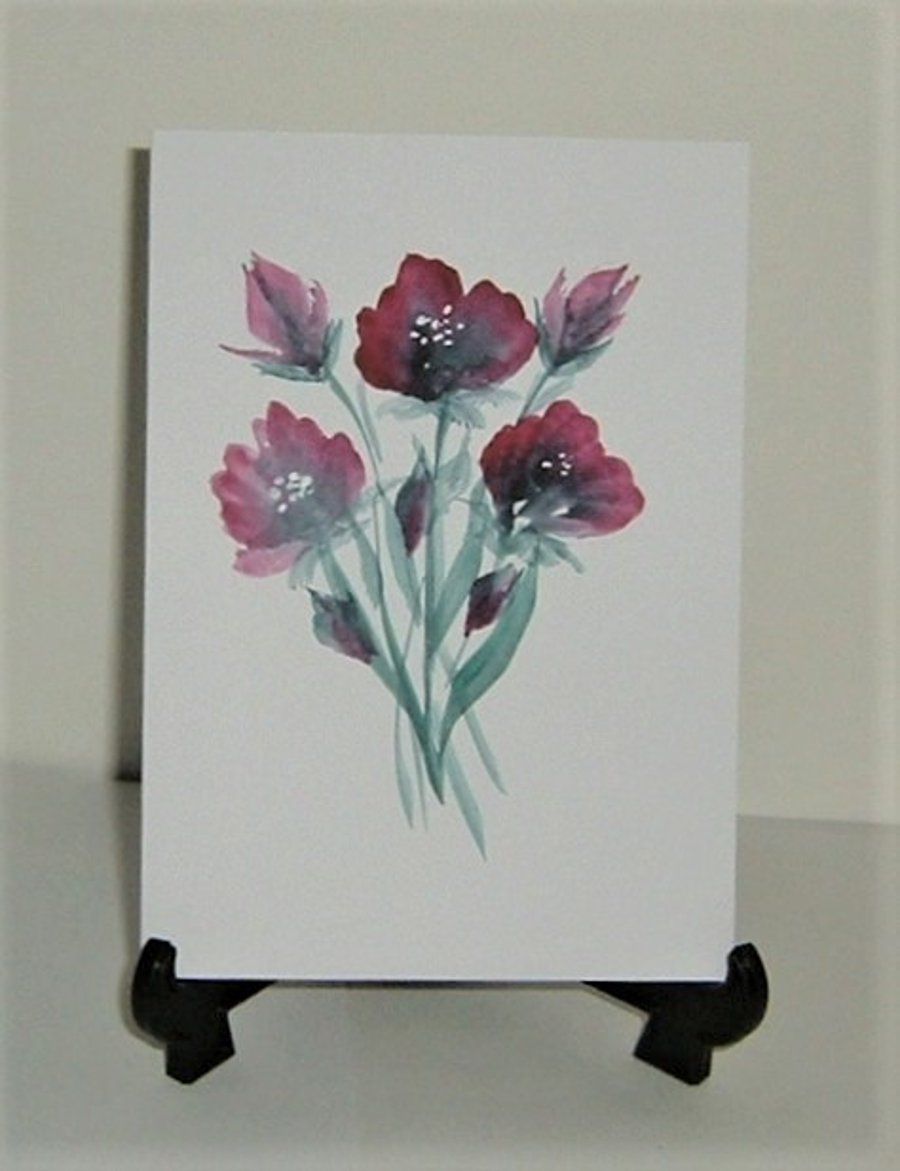 original watercolour hand painted floral greetings card ( ref F 680)