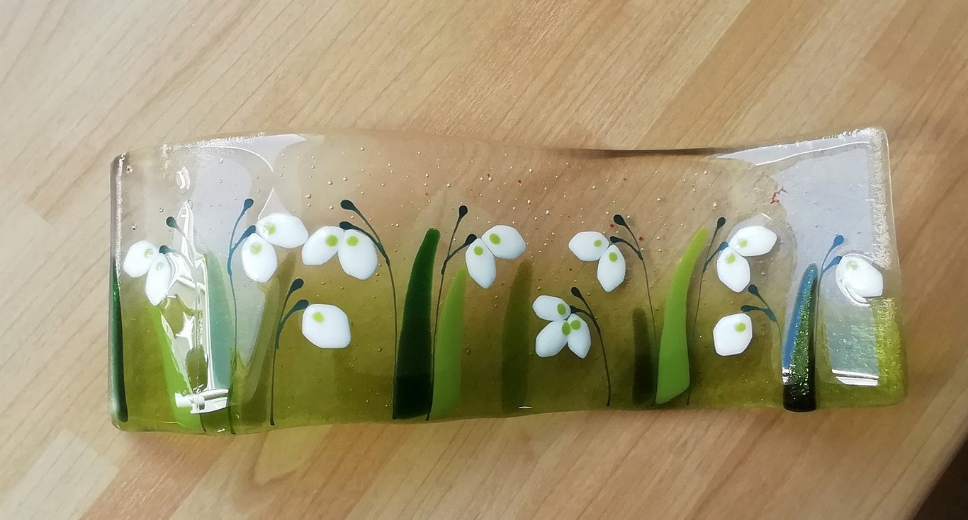 Fused Glass Snowdrop Ornament: Freestanding Spring Flower Art