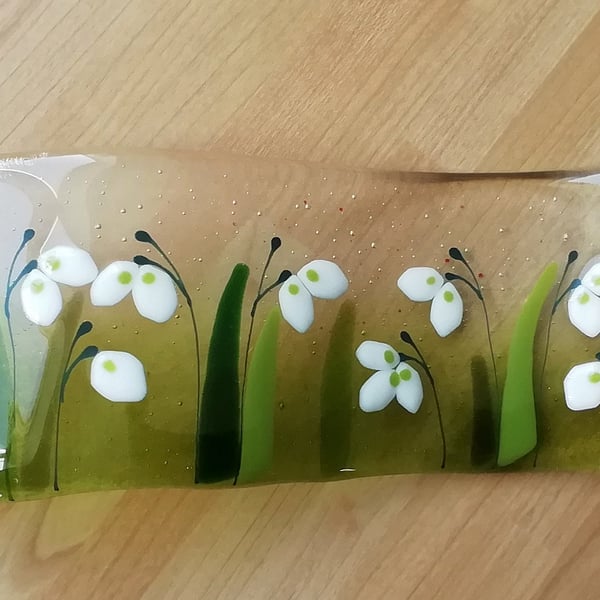 Fused Glass Snowdrop Ornament: Freestanding Spring Flower Art