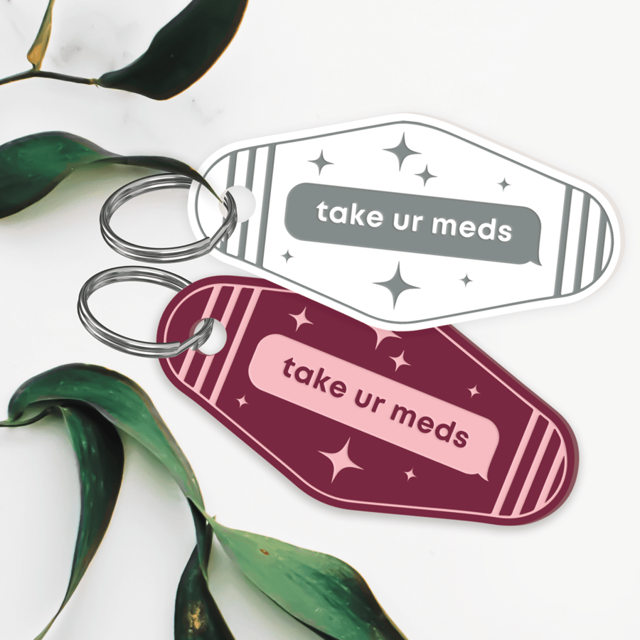 Take Your Meds - Text & Stars Keyring: Acrylic Motel-style Well-Being Keychain