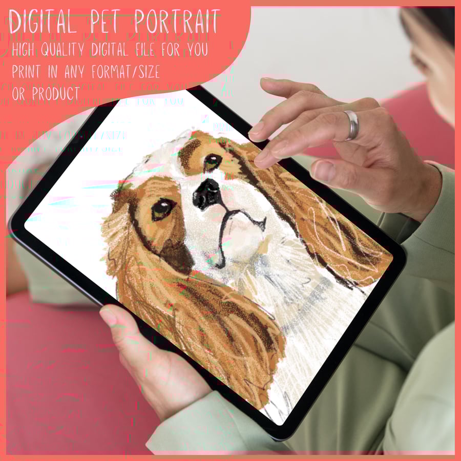 Digital pet portrait - from photo - Personalised hand-drawn Digital file ONLY