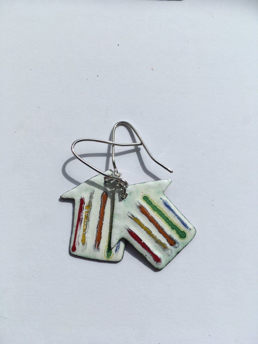 Hand Enamelled Fine Stripe Beach Hut Earrings 