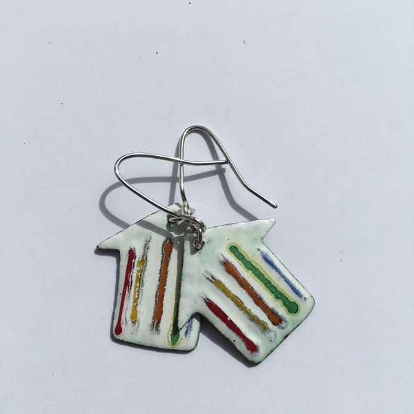 Hand Enamelled Fine Stripe Beach Hut Earrings 