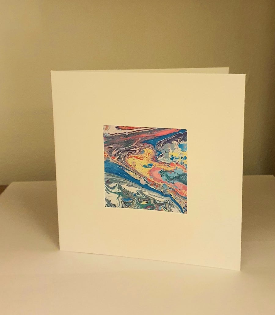 Multi Coloured Aperture Card with Marbled Pattern