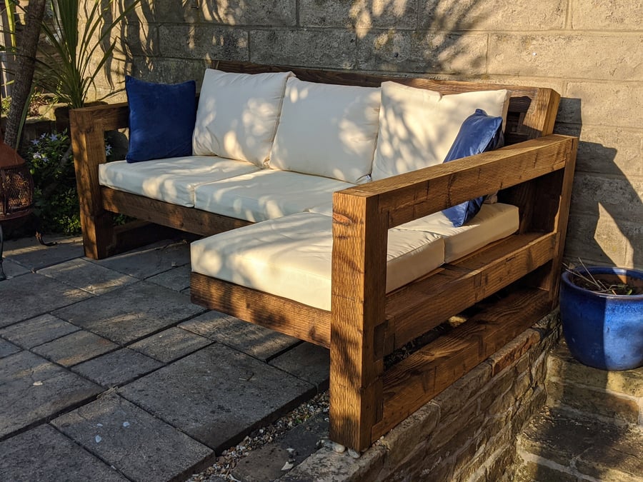 Rustic-Industrial Solid Wood Garden Sofa