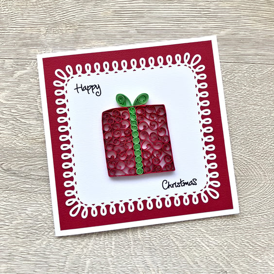 Christmas card - quilled Christmas present - boxed option