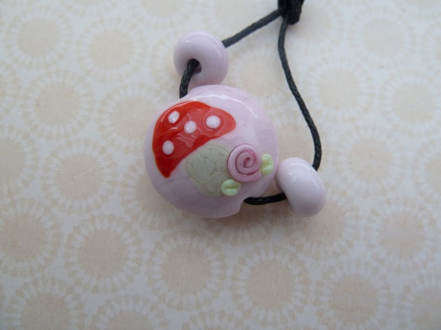 handmade lampwork pink toadstool bead