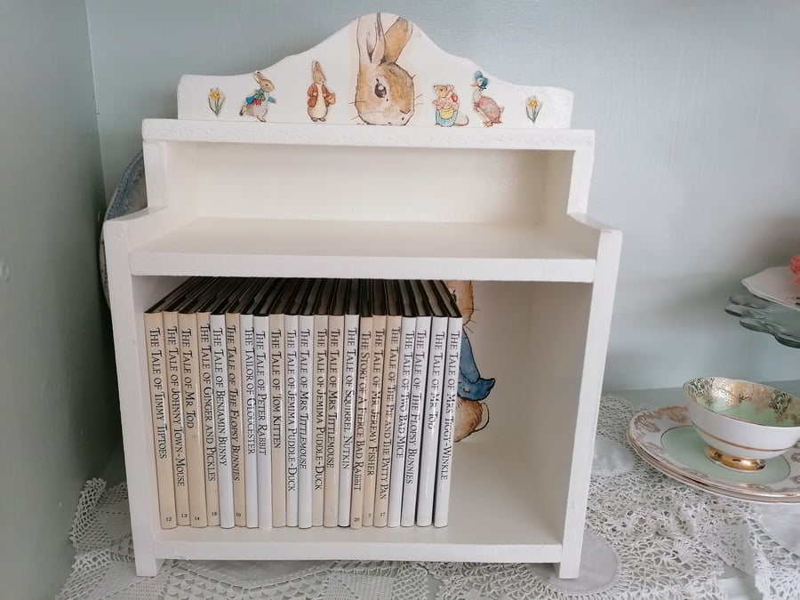 Wooden Bookcase Shelf Display Unit Made Using Peter Rabbit Beatrix Potter Design
