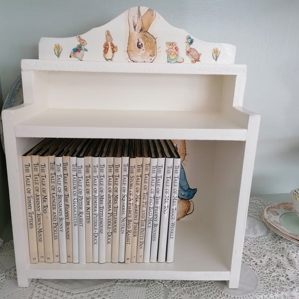 Wooden Bookcase Shelf Display Unit Made Using Peter Rabbit Beatrix Potter Design