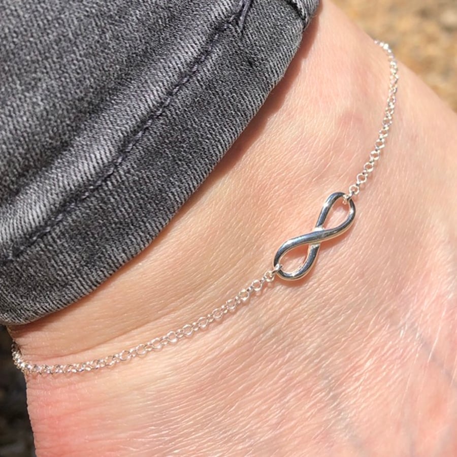 Infinity sterling silver anklet. Various sizes. 