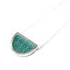 Silver and teal semi circle necklace - butterfly pattern