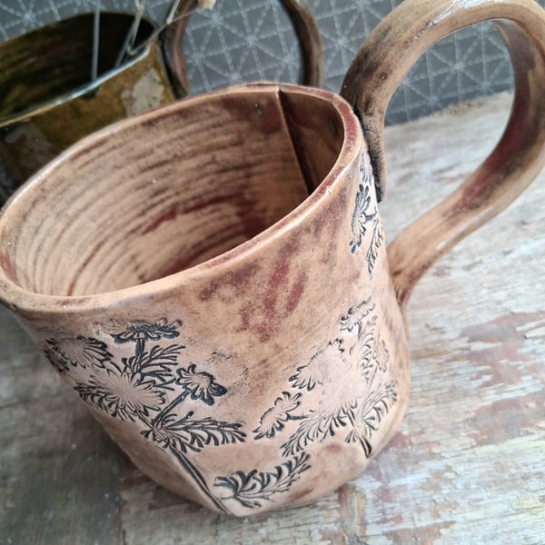 chamomile flower mug in rust  Ceramic handmade coffee mug 