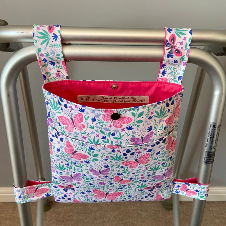 Walking frame bag in butterfly design fabric