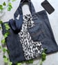 Denim XL Tote Bag. Recycled Denim and faux fur animal print Shoulder Bag