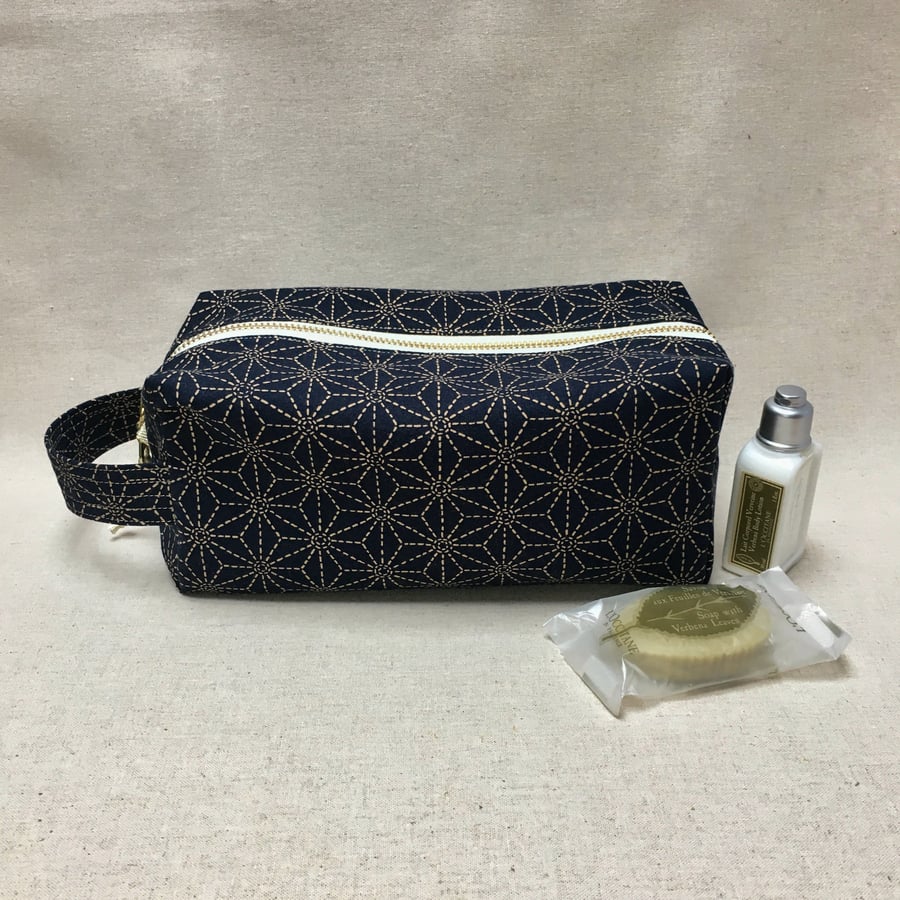 Asanoha Japanese Fabric and Liberty Lining Toiletries Bag, Wash Bag