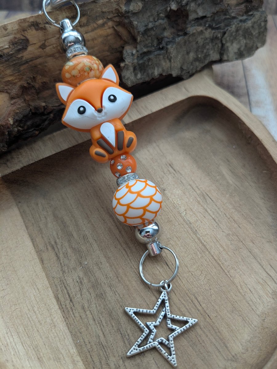 Fox themed bag charm , fox lover keyring, gift for her. 
