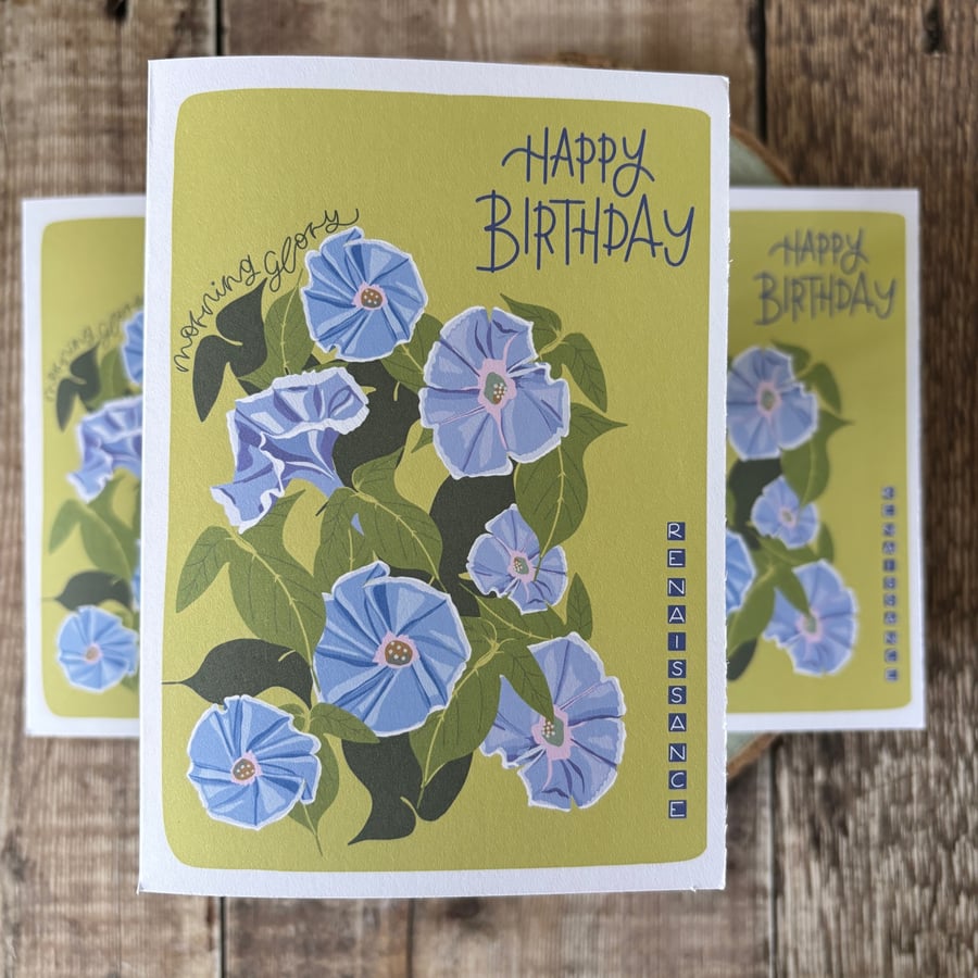 September Birth Flower Card,  Morning Glory, Birthday Card, Floral Greeting Card