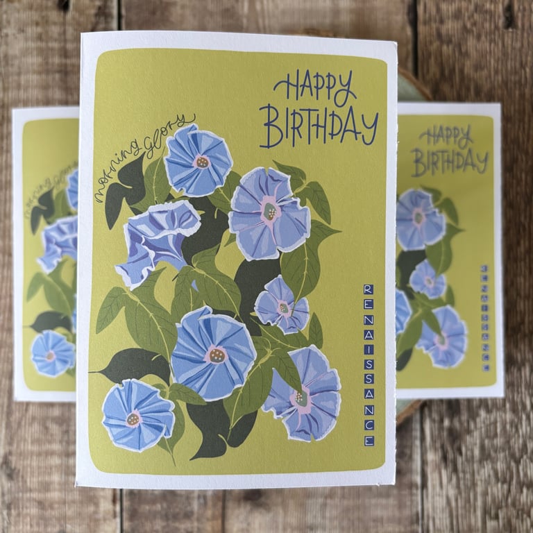 September Birth Flower Card,  Morning Glory, Birthday Card, Floral Greeting Card