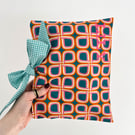 Personalised Retro Book Sleeve, Pink, Orange & Turquoise Cotton Book Lovers Gift