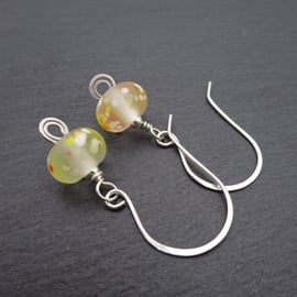 sterling silver earrings, yellow lampwork glass jewellery